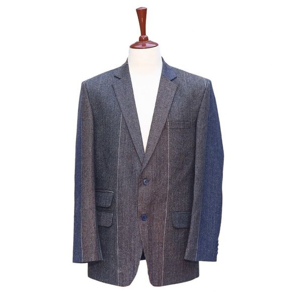 Mens Blazer Color Block Striped Blue Brown Party Jacket Wedding Sport Coat 42R